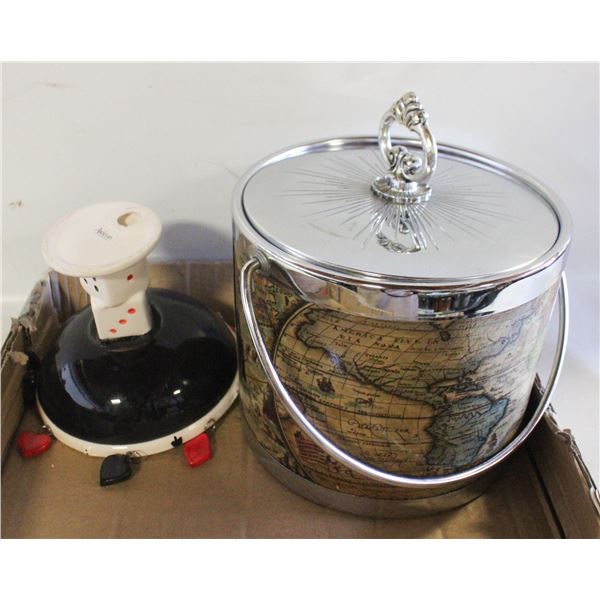 MID CENTURY MODERN OLD WORLD MAP ICE BUCKET &
