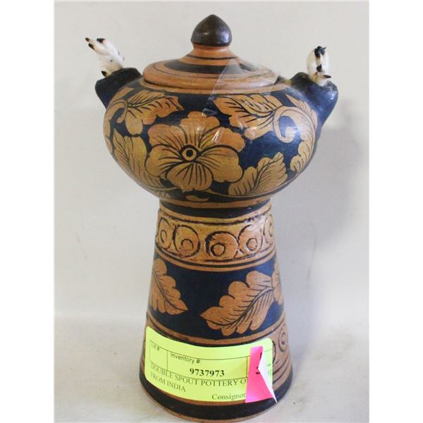 DOUBLE SPOUT POTTERY OIL LAMP FROM INDIA