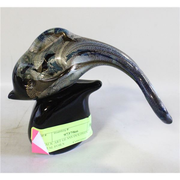 BLACK ART GLASS DOLPHIN WITH METAL FOILS