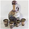 Image 1 : TONALA POTTERY DECANTER WITH STOPPER AND 4