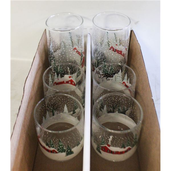 CHRISTMAS GLASSES. 2 TUMBLERS AND 4 LOWBALLS