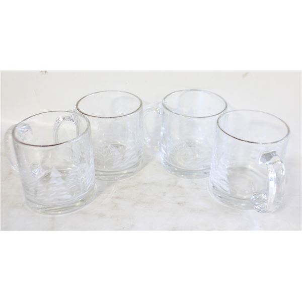 4 GLASS CHRISTMAS MUGS