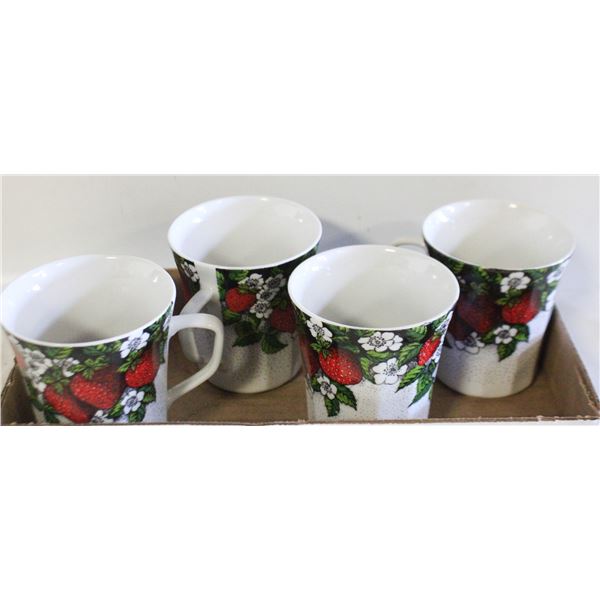 4 CHODZIEZ CERAMIC MUGS WITH STRAWBERRIES. POLAND