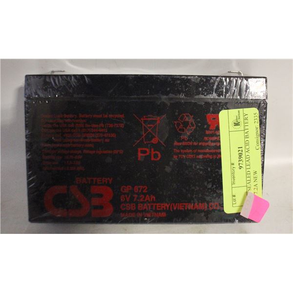 CSB SEALED LEAD ACID BATTERY 6V 7.2A NEW