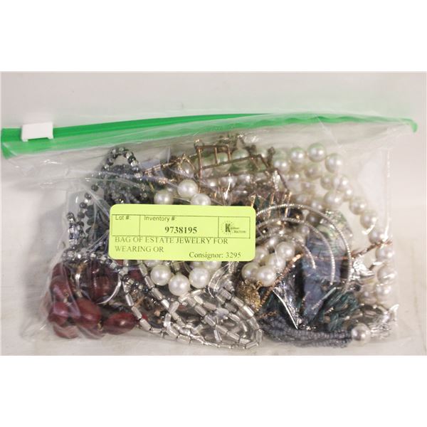 BAG OF ESTATE JEWELRY FOR WEARING OR