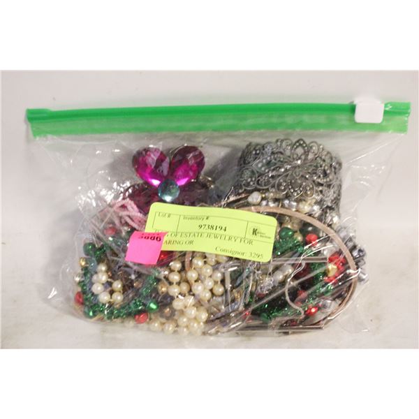 BAG OF ESTATE JEWELRY FOR WEARING OR