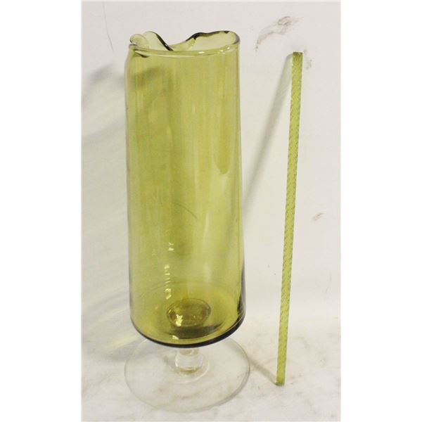 VINTAGE OLIVE-GREEN  GLASS PEDESTAL