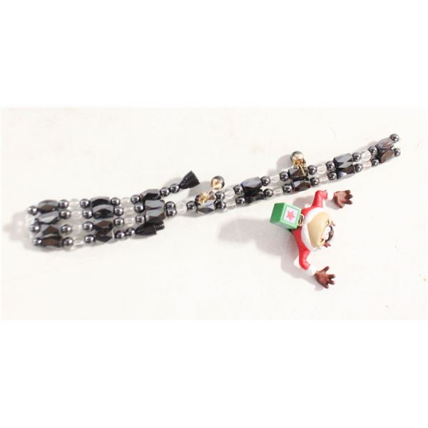 HEMATITE NECKLACE WITH 18L GOLD OVER MATCHING