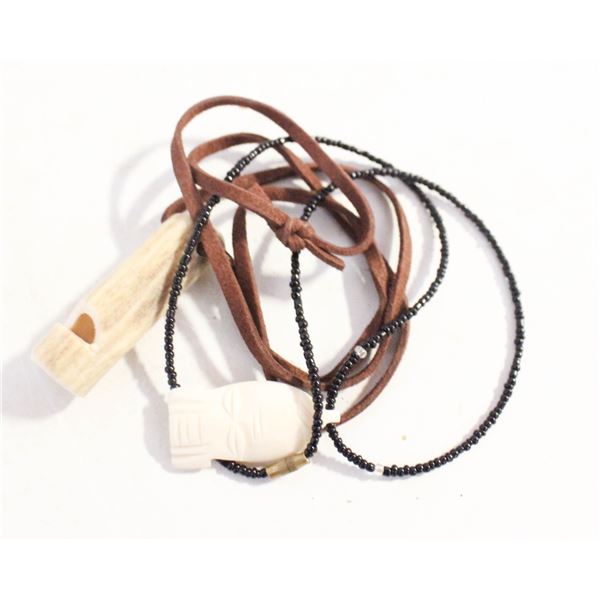 PAIR OF GENUINE CARVED BONE PENDANT NECKLACES