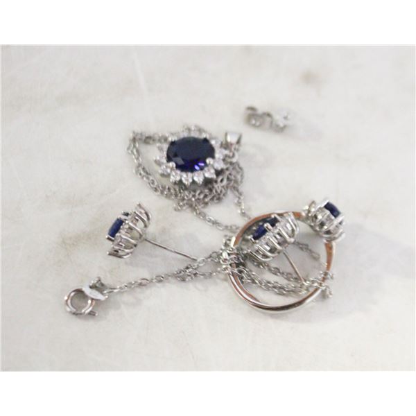 ESTATE COBALT BLUE STONE NECKLACE EARRING RING SET