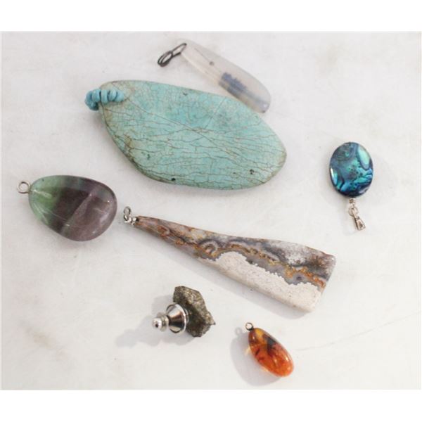 ESTATE GENUINE GEMSTONE SPECIMEN PENDANTS (7)