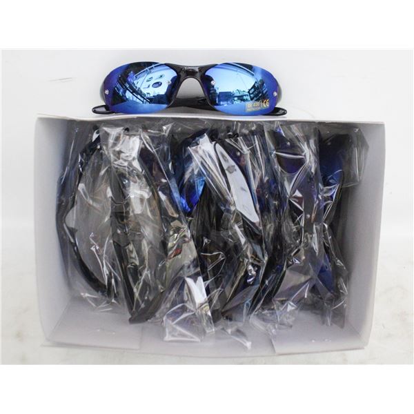 BOX OF 10 NEW UV 400 BLACK WITH BLUE LENS