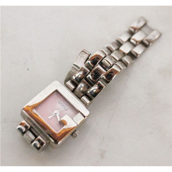 LADIES GUCCI SILVER TONE PINK FACE WATCH MAY