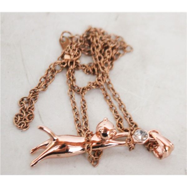 18K ROSE GOLD PLATED 22" NECKLACE WITH CAT PENDAN