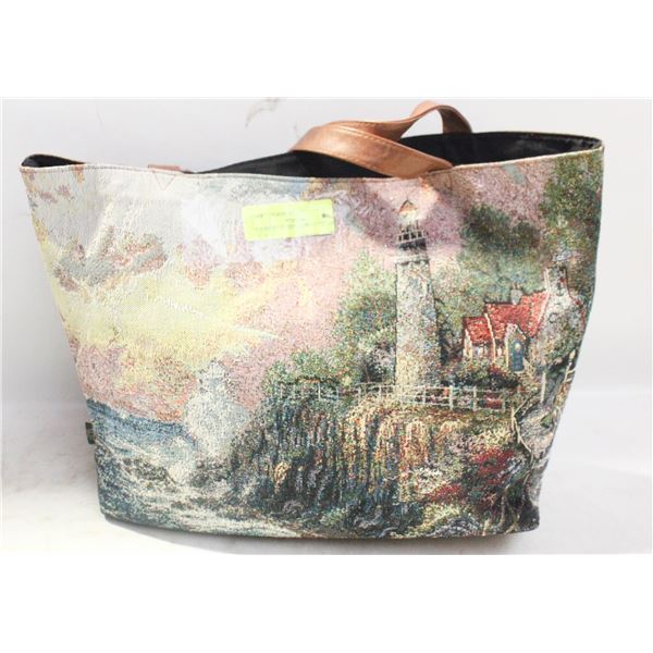 TAPESTRY LIGHTHOUSE TOTE BAG 15" X 11"