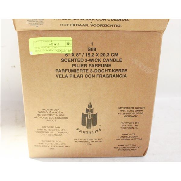 NEW PARTYLITE 6X8 HONEYDEW/MINT SCENTED 3 WICK