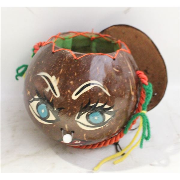 VINTAGE HAND-PAINTED COCONUT SHELL PURSE