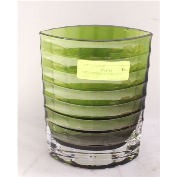 VINTAGE MID-CENTURY OLIVE GREEN VASE