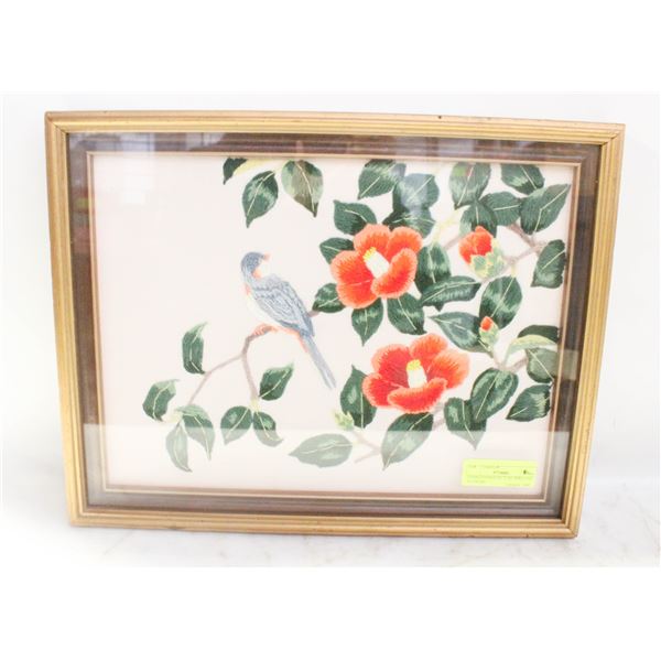 EMBROIDERED PICTURE BIRD AND FLOWERS