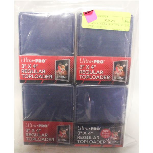 4 PACKS ULTRA PRO TOPLOADERS 3"X4", 100 TOTAL