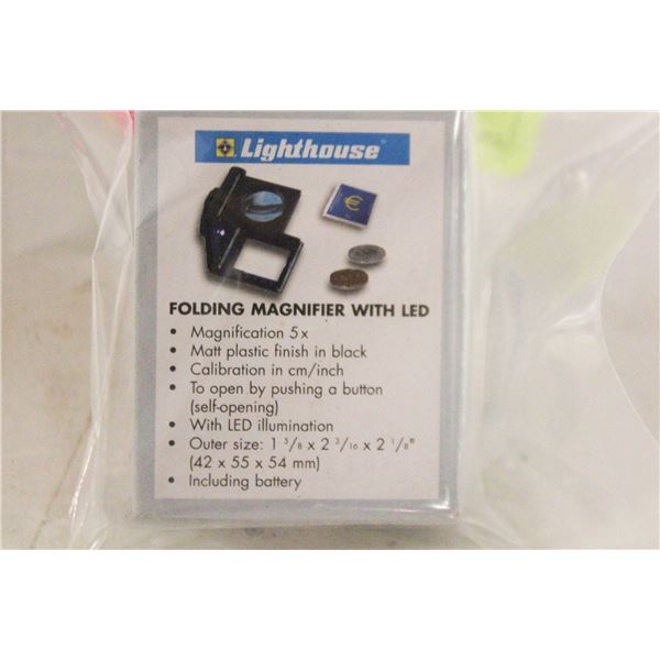 NEW - LIGHTHOUSE 5X FOLDING MAGNIFIER WITH LED