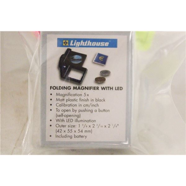NEW - LIGHTHOUSE 5X FOLDING MAGNIFIER WITH LED