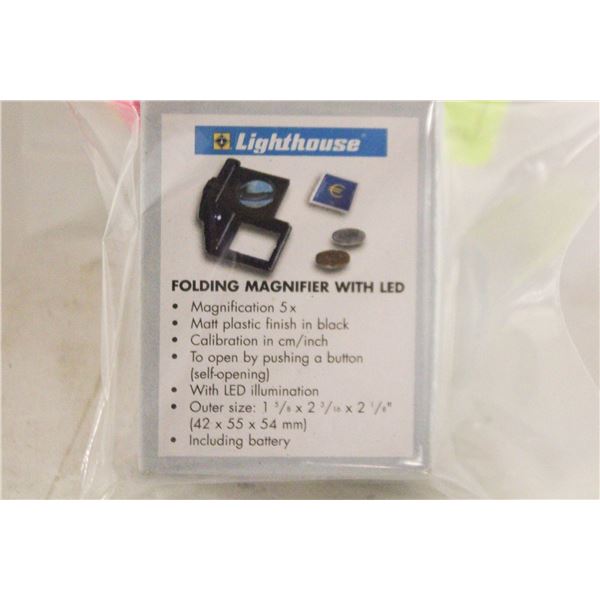 NEW - LIGHTHOUSE 5X FOLDING MAGNIFIER WITH LED
