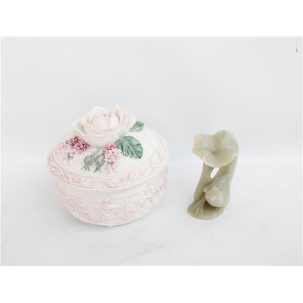 HAND CARVED SOAPSTONE BIRD & PORCEL.