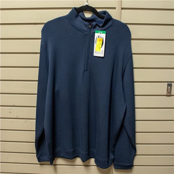 NEW MENS SZ XL BLUE  SCOTT BARBER 1/4 ZIP SWEATER