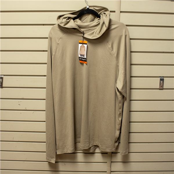 NEW MEN SZ XXL TAN GAPFIT LONG SLEEVE HOODED SHIRT