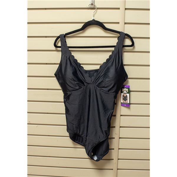 NEW WOMENS SZ 14 ROOTS SOLID BLACK 1PCS SWIMWEAR