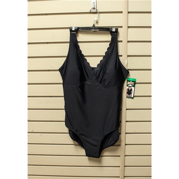NEW WOMENS SZ 12 ROOTS SOLID BLACK 1PCS SWIMWEAR