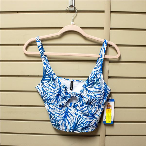 NEW TAHARI WOMEN'S BLUE/WHITE BIKINI TOP SIZE L