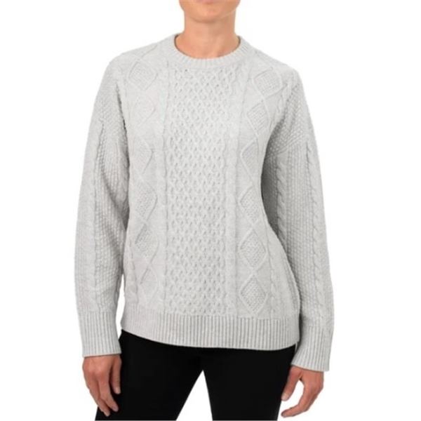 NEW KERSH CABLE KNIT SCREWNECK SWEATER GREY XS