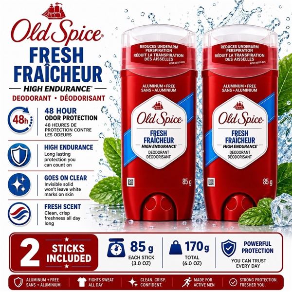2 OLD SPICE FRESH ALUMINUM FREE DEODORANT 85G