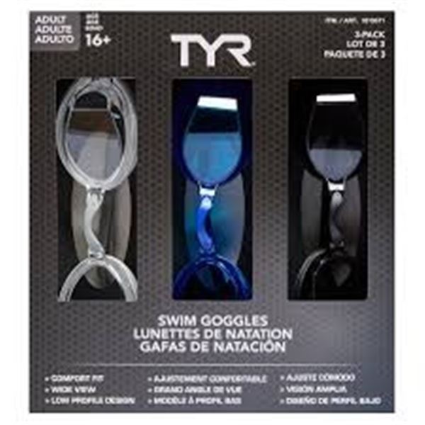 BRAND NEW 3 PACK OF TYR ADULT 16+ SWIM GOGGLES