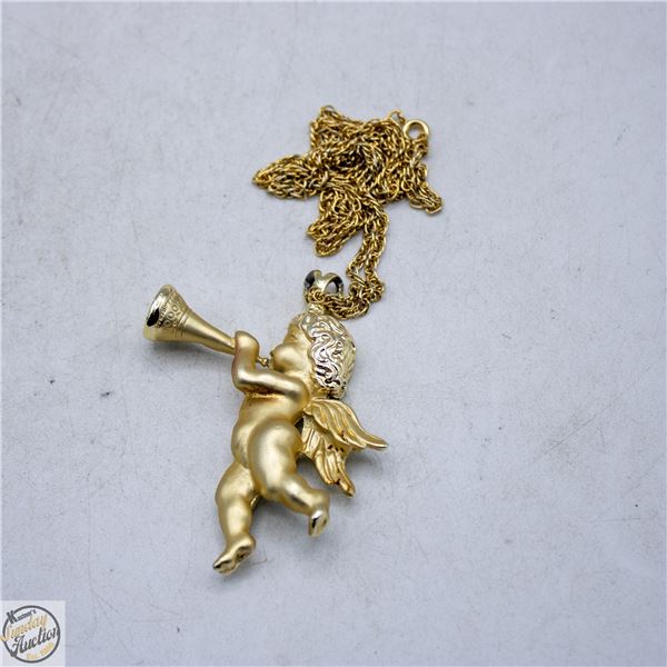GOLD-TONE ANGEL WITH HORN PENDENT ON CHAIN