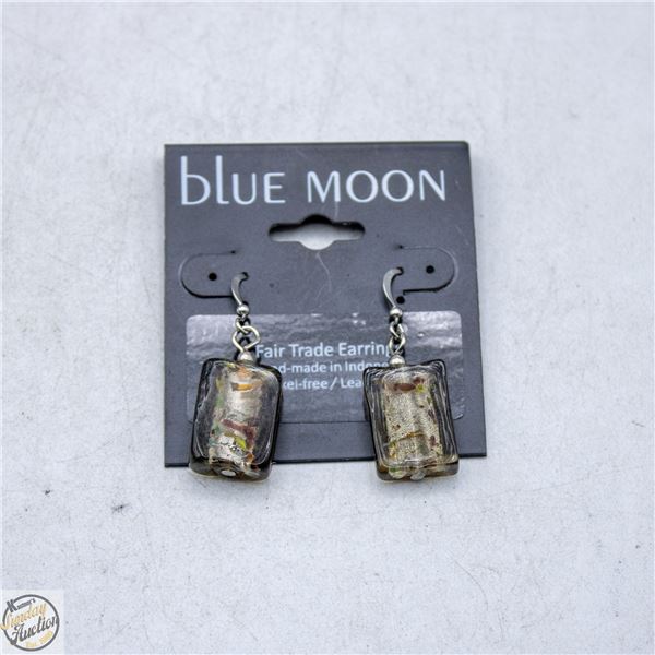 VINTAGE BLUE MOON HANDMADE GLASS EARRINGS