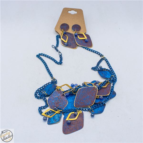 VINTAGE 90S ARTISIAN JEWERLY SET MULTI STRAND BLUE