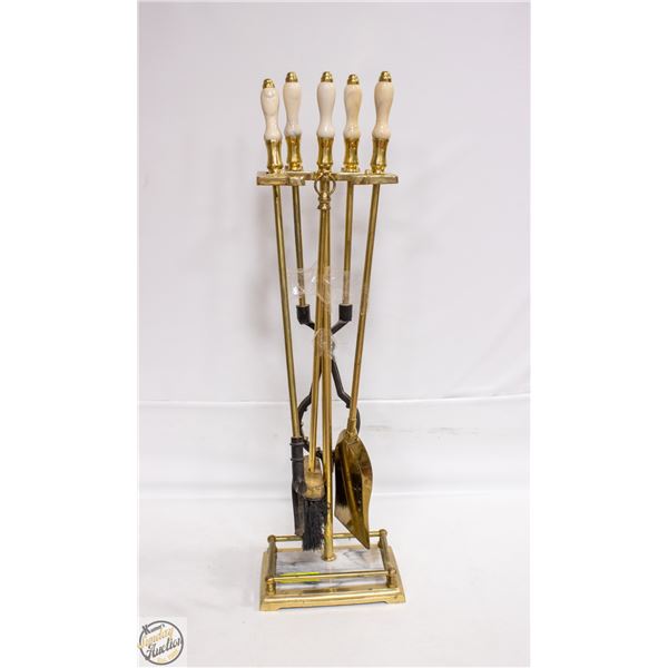 BRASS & MARBLE FIREPLACE SET