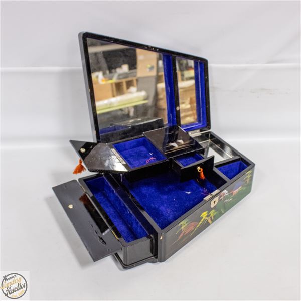 ANTIQUE INLAID PIANO SHAPEDJEWELRY BOX