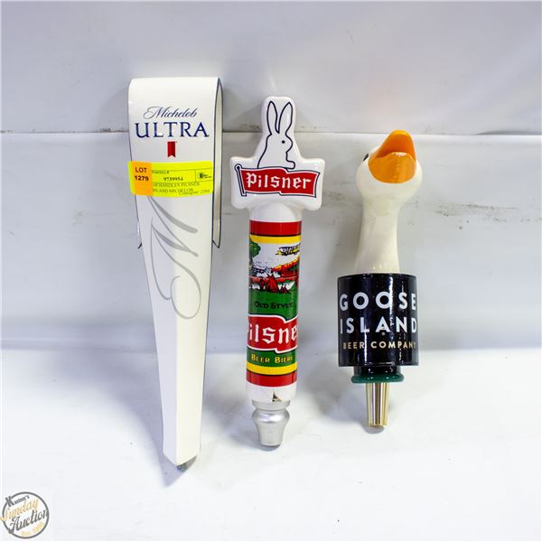 3 BAR TAP HANDLES PILSNER GOOSE ISLAND MICHELOB