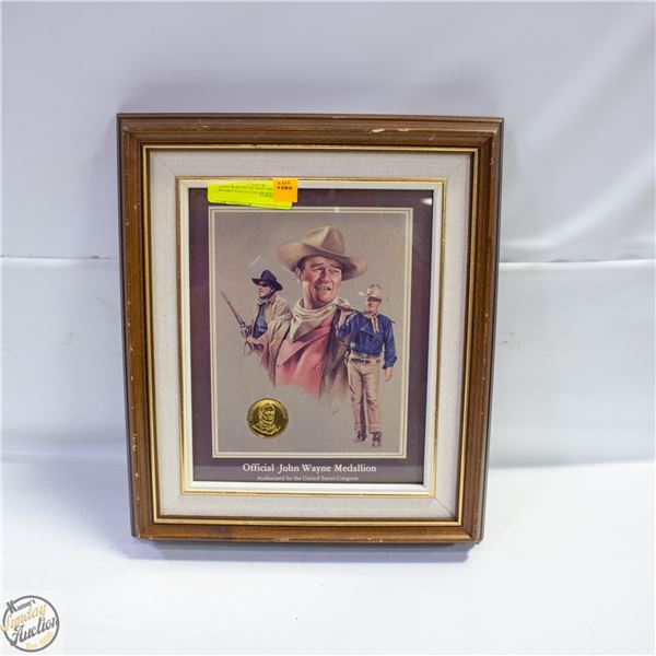 JOHN WAYNE US MINT MEDAL W/24KT GOLD COA ON BACK