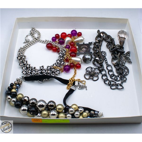 FLAT OF VARIOUS ESTATE CHUNKY NECKLACES