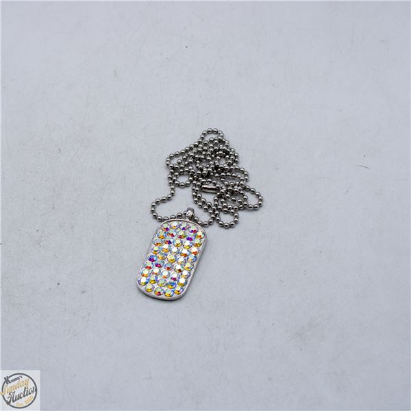 RHINESTONE DOG TAG ON CHAIN