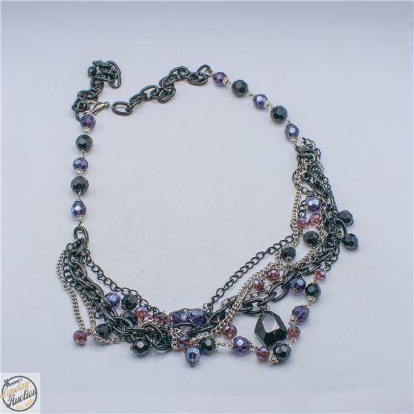 MULTI STRAND BEADED METAL NECKLACE