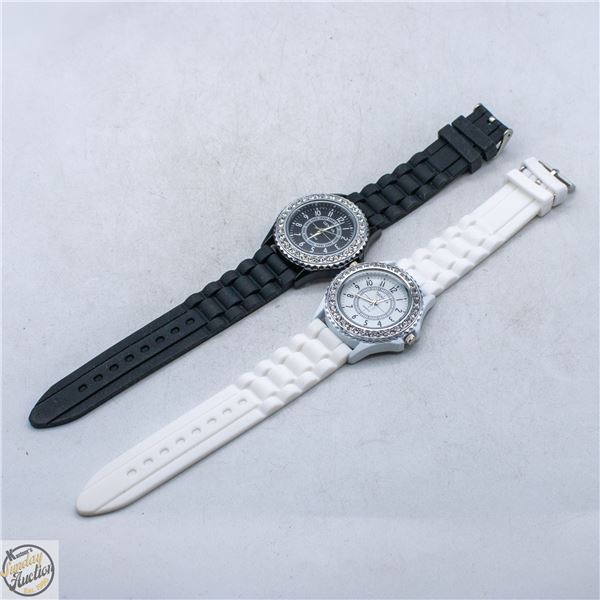 2 RHINESTONE BEZEL GENEVEA SILICONE STRAPS