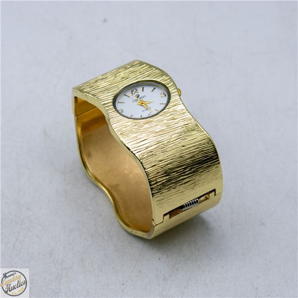 GOLD-TONE QUARTZ BANGLE CUFF WATCH