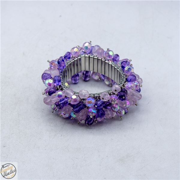 PURPLE BEADED BRACELET WITH METAL WRIST STRAP