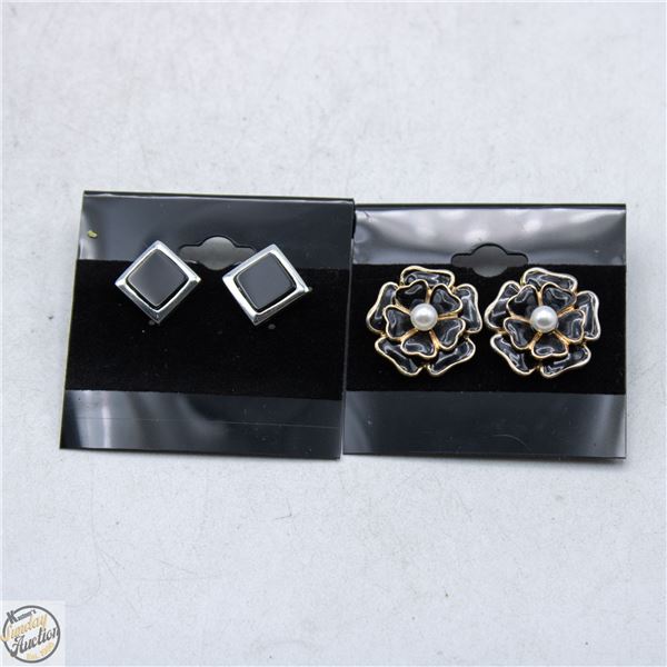 2 PAIRS VINTAGE BLACK ENAMEL EARRINGS
